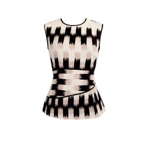 BCBGMAXARIA XS Black, White & Nude Illusion Top – Sleeveless Fitted Chic Blouse